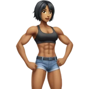 Anime woman bodybuilder with six pack and beautiful faces. From head to feet picture sticker
