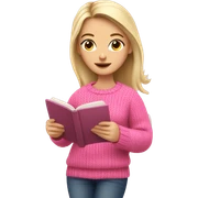 Pretty white girl with pink sweater reading cozy sticker