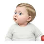 girl with blue eyes and apple sticker