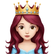 Beautiful long burgundy haired girl wearing a princess crown sticker
