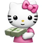 Hello kitty holding a stack of cash sticker