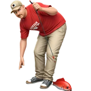 boy in red shirt fishing sticker
