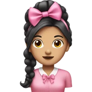 girl with long black hair, a pink bow and a pink blouse sticker