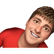 smiling boy in red shirt sticker