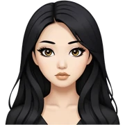 black hair, black eyes, asian baddie,pretty makeup, strong makeup, black eyeliner, long hair sticker