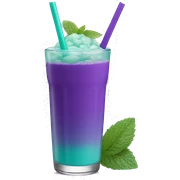 teal and mint color drink, purple straw sticker