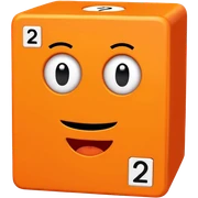 Orange square shaped character with a means it's numberblocks two sticker