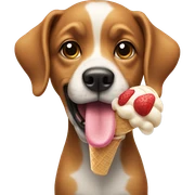 Dog holding an icecream sticker