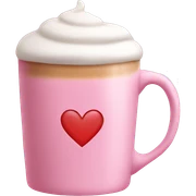 pink mug with latte and heart sticker