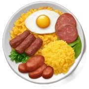 Plato de comida con arroz, frijoles, huevos fritos, chorizos y carne molida sticker