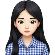 Beautiful girl,Black hair,long hair,Black eyes,Korean, check pattern shirts sticker