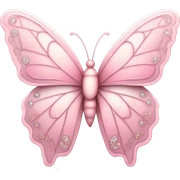 Butterfly Emoji "A graceful pastel pink butterfly with ornate, glowing wings decorated with intricate sparkling patterns and tiny heart shapes." sticker