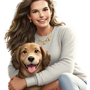 smiling girl with dog jewelry sticker