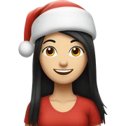 smiling white girl with long straight black hair wearing a Christmas hat  sticker