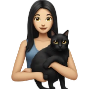 Girl with long black hair holding black cat sticker