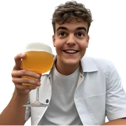 smiling boy holding drink outdoors sticker
