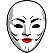 Vendetta mask with red lips and eyes as black holes looking slightly from the side sticker
