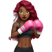 Beautiful tattooed  burgundy long haired woman boxing with pink gloves sticker