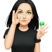 female, wearing black tshirt,  black hair sticker
