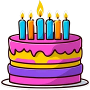 festive birthday cake with candles and party decorations sticker