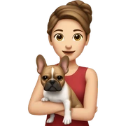 Brown haired Woman holding tan French bulldog sticker