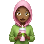 Pretty girl -brawn hair- pink hoodie-holding a glass cup of iced matcha  sticker