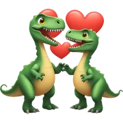 Two dinosaurs holding a heart sticker