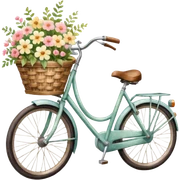 bicycle with a basket of flowers, dreamy lighting, soft painterly textures, whimsical and nostalgic, watercolor style sticker