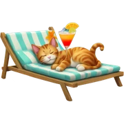 Cat napping on beach with a cocktail sticker