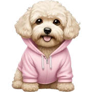 A Maltipoo dog that wears a light pink hoodie sticker