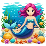 the sea of mermaids, shells. flowers sticker