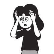 scared woman with her hands on her head sticker