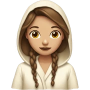 brown haired girl wearing a cream dressing gown  sticker