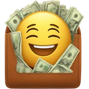 full of money wallet with happy emotion sticker