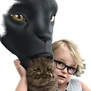 boy with sunglasses and cat sticker