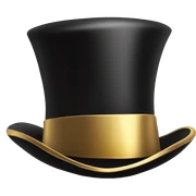 Isolated shiny black top hat with gold band sticker