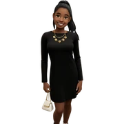 smiling girl in black dress sticker