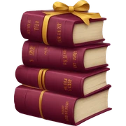 burgundy books stacked up and tied together by a burgundy bow sticker