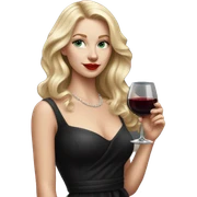 Blonde White girl in black Elegant dress with red wine, HYPER REALISTIC sticker