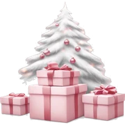 Light pink Christmas gifts under a white Christmas tree  sticker