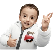 boy in hat with smile sticker