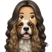 à beatiful long hair brunette with tattoos and a dog sticker