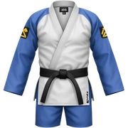 BJJ gi with grey and black belt sticker