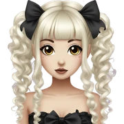 hime gyaru girl, goth, bows, dark makeup, dark black hair sticker