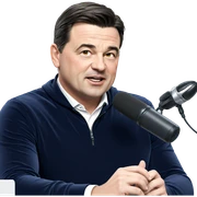 male performer with microphone sticker