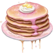 Pastel Pink Pancakes "A stack of pastel pink pancakes dripping with glowing syrup, topped with glittery whipped cream and tiny edible stars." sticker