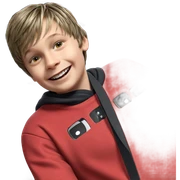 smiling boy with car sticker
