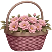 Taupe coloured wicker basket with dusty rose coloured flowers sticker