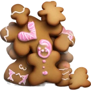 Realistic glass cookie jar with light pink lid full of gingerbread cookies isolated.  sticker