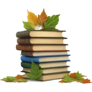  A stack of miniature books with leaves scattered around. sticker
